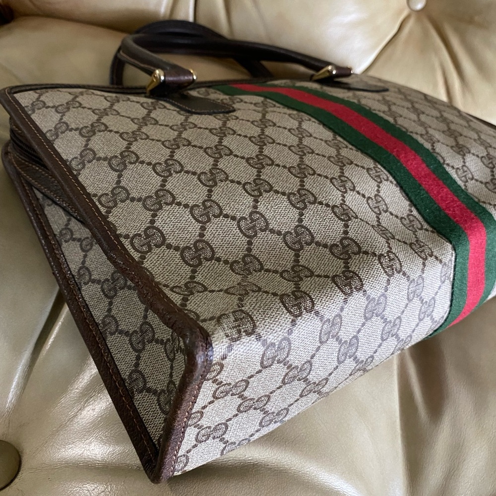 Authentic Gucci Vintage Large Tote Unisex Business Bag GG Web Stripe Attache - Picture 10 of 15